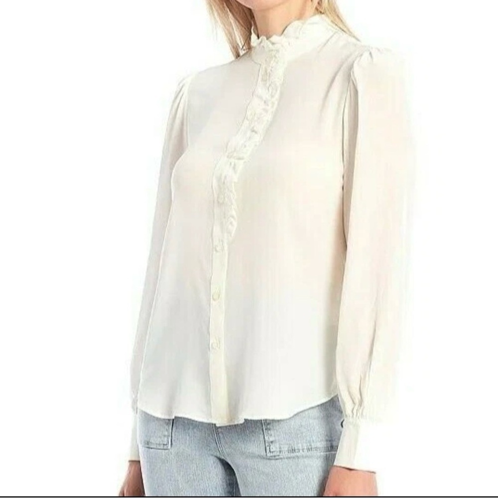 A loves A Anthropologie Silk Ruffle Quality Puff Sleeve Cream Blouse Medium